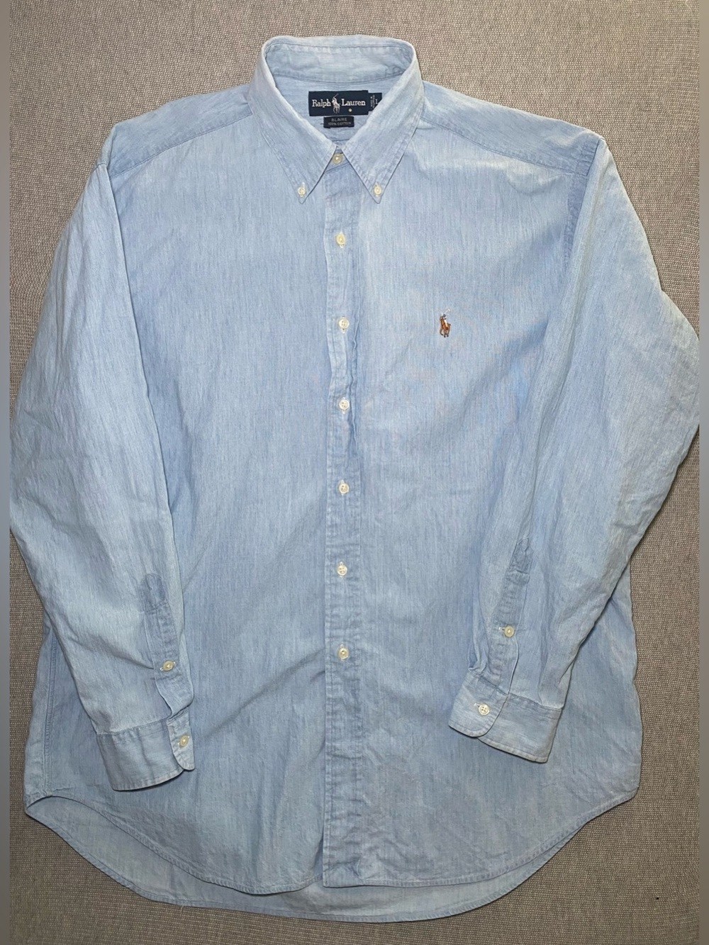Ralph Lauren Shirt Mens Large L Blue Chambray Blaire Button Down Pony Casual